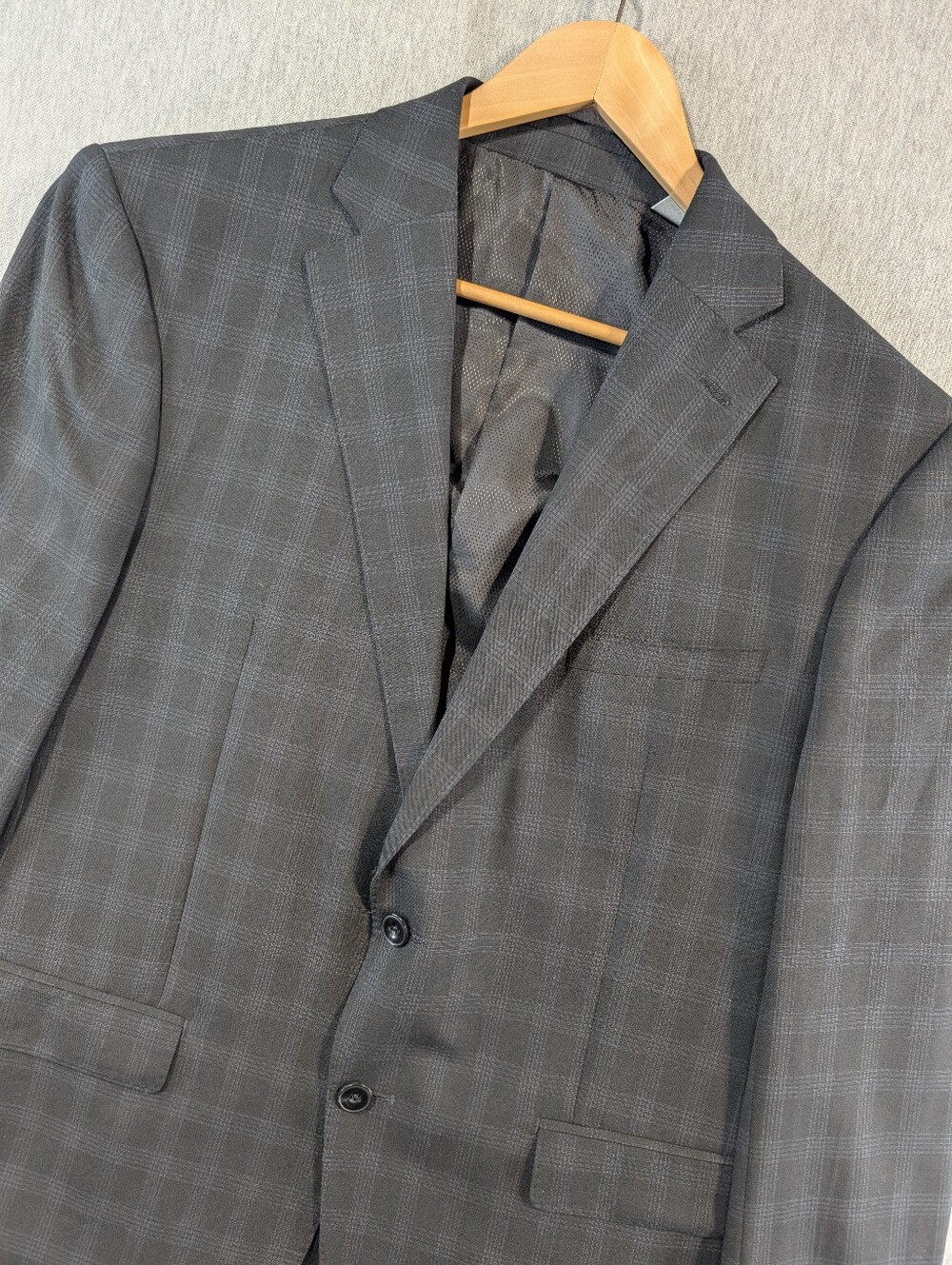 Michael Kors Tartan Plaid Wool Blazer Men's 46R Black Grey Sport Jacket